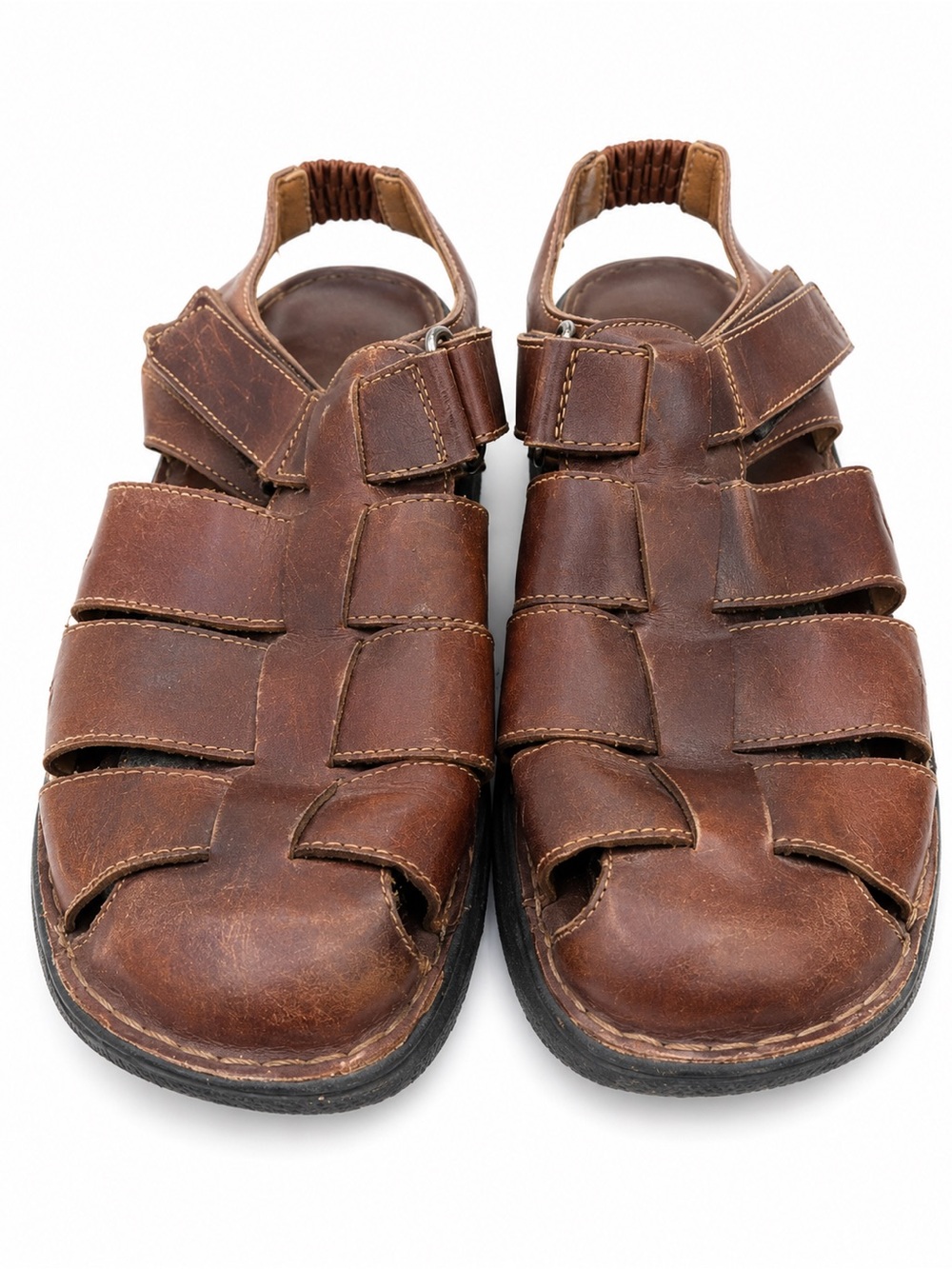 Born Vintage Men's Brown Leather Fisherman Sandals with Buckle Strap